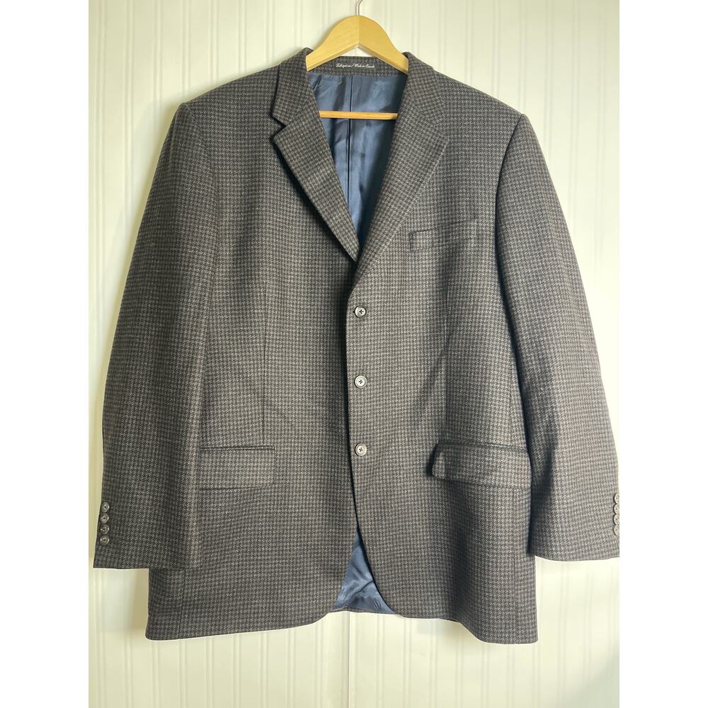 Montreal S.Cohen Houndstooth Wool Cashmere Laine Jay Blaizer Jacket Men's 46L